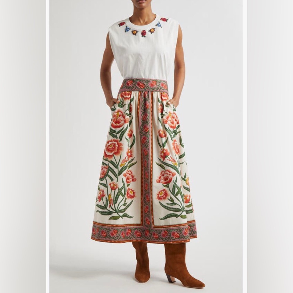 NWT $198 Farm Rio Anika Placed Floral Print Cotton Skirt in sizes XS and XL! - Picture 7 of 7